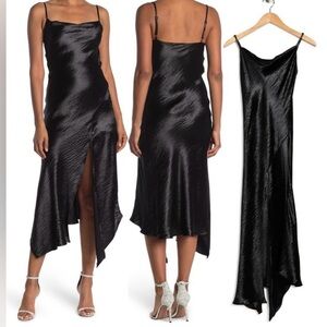 Know One Cares Black Satin Midi Dress Size Large